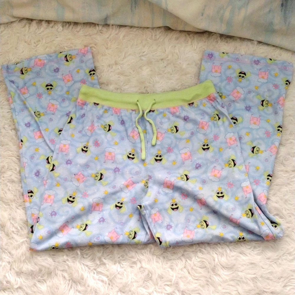 Kids xhilaration pajama pants, large, blue with frogs and castles